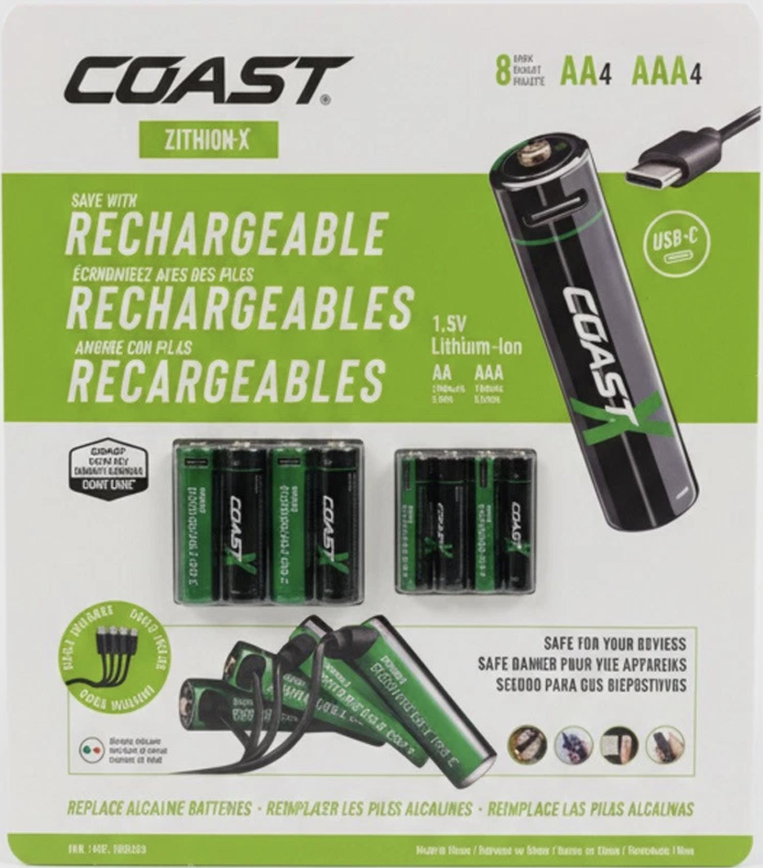 COAST ZITHION-X USB-C laddbara batterier – 8-pack AA/AAA – produktbild 3