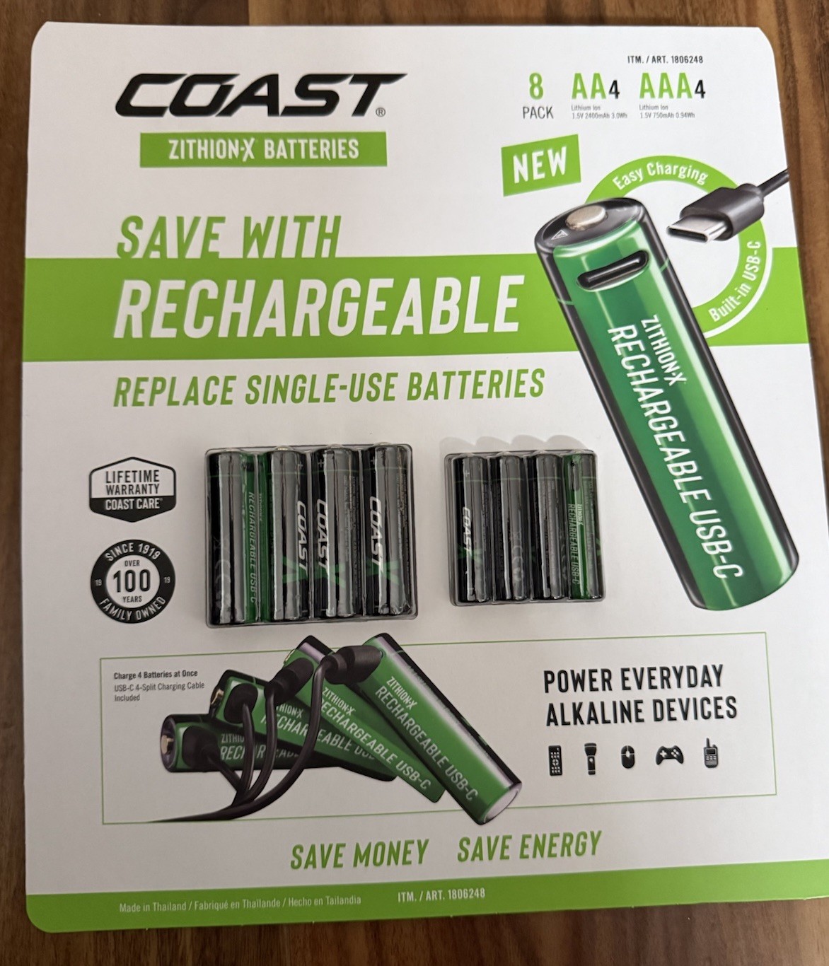 COAST ZITHION-X USB-C laddbara batterier – 8-pack AA/AAA – produktbild 2