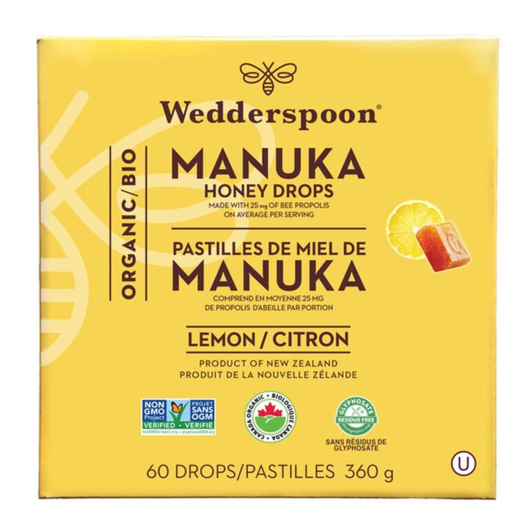 Wedderspoon Manuka Honey Drops Lemon, 60 drops