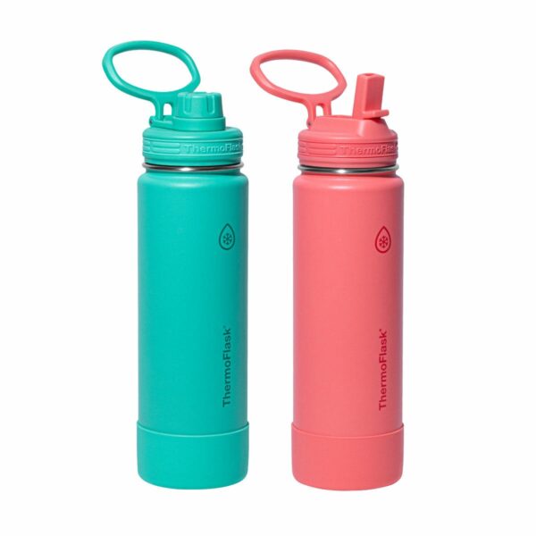 ThermoFlask isolerade vattenflaskor – 2 × 710 ml, turkos och korall